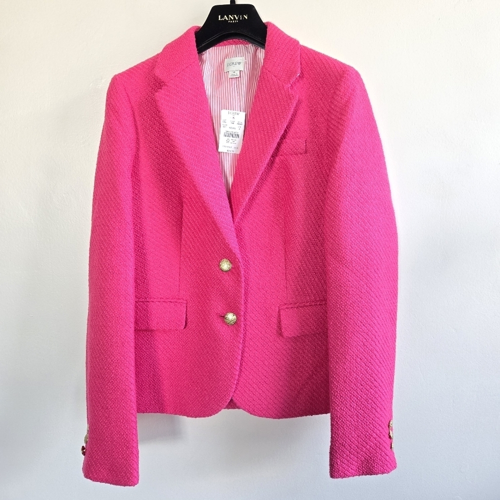 New J. Crew Tweed Schoolboy Sweet Fuchsia Tweed Com Blazer Sizes 4, 8 NWT - Picture 3 of 9